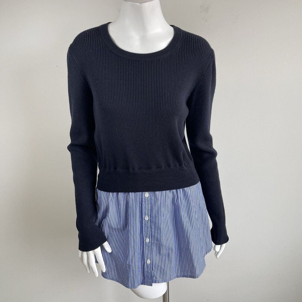$395 Veronica Beard‎ Rocha Poplin Merino Wool Sweater XL Preppy Career Casual